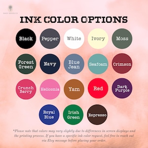 a collection of 16 different ink color options, each represented by a color circle, arranged in a grid format.