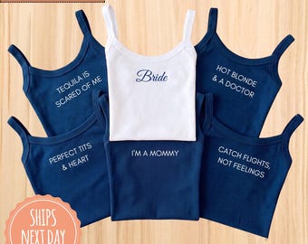 Personalized Bride Tank Top: Bridesmaid Proposal Gift, Personality Tank Tops, Bridal Shower Outfit, Bachelorette Party Idea