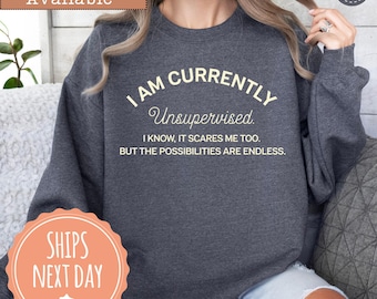 I Am Currently Unsupervised, Ladies Sweater, I Know It Scares Me Too - Funny Slogan Sweatshirt - Funny Graphic Hoodie - Sarcastic Crewneck