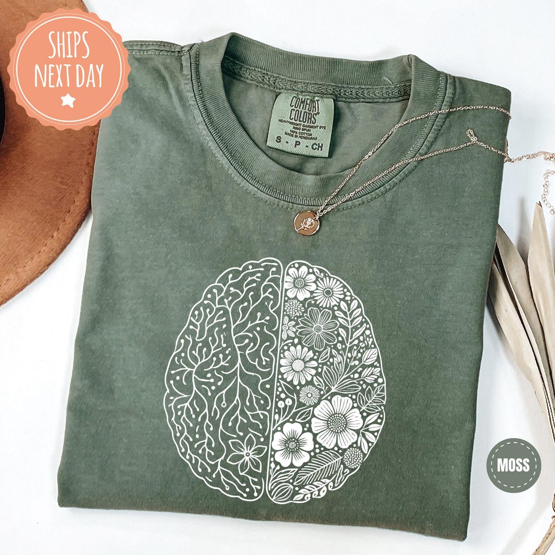 Floral Brain Anatomy Shirt - Mental Health Tshirt - Brain Flowers Tee ...
