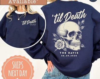Matching Skeleton Bride and Groom Sweatshirt: Custom Mr & Mrs Hoodie, Husband Wife Newlywed Sweater,Halloween Wedding Crewneck, Wedding Gift