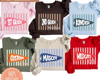 Pennant Flag Sweatshirt: Teacher Name Crewneck, Custom Any Grade Hoodie, School Mascot Gift Ideas