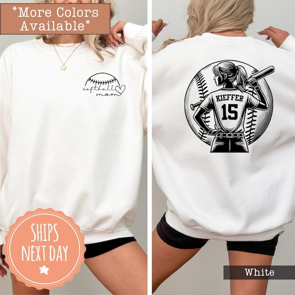 Customized Softball Mom Sweatshirt - Personalized Kids Name Hoodie - Custom Kids Number Sweater - Softball Mom Gift - Gift for Him Sweater