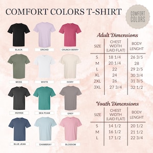 a chart showing the different colors of a t - shirt
