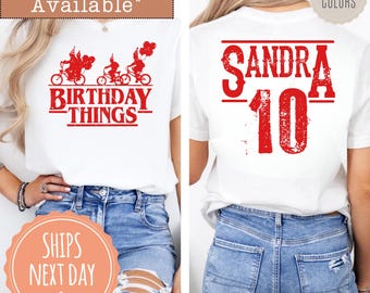 Comfort Colors® Custom Birthday Things T-shirt: Party Shirt, Personalized Name and Age Tee, Birthday Party Shirt, Gift for Her, Gift for Him