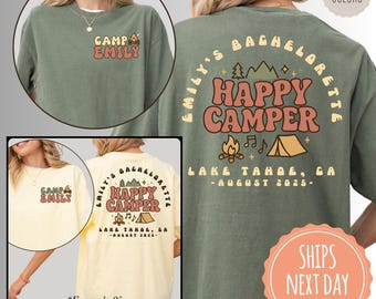 Comfort Colors® Retro Camp Bachelorette Shirts - Trendy Camper Bride Tshirt - Hiking Bach Tees - Summer Camp Theme Party - Bridesmaid Gift