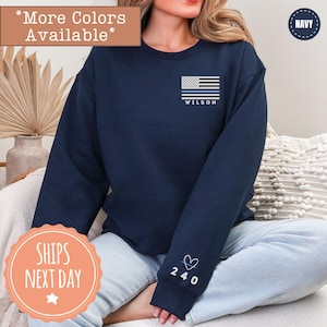 Custom Police Sweatshirt - Personalized Badge Number on Sleeve - Thin Blue Line Hoodie - Police Wife - Police Girlfriend - Police Mom Gifts