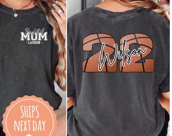 Comfort Colors® Personalized Basketball Mom T-shirt: Mom Shirt With Kids Name and Number Shirt, Basketball Game Day Tee