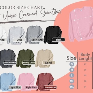 the color chart for a women's crew neck sweatshirt