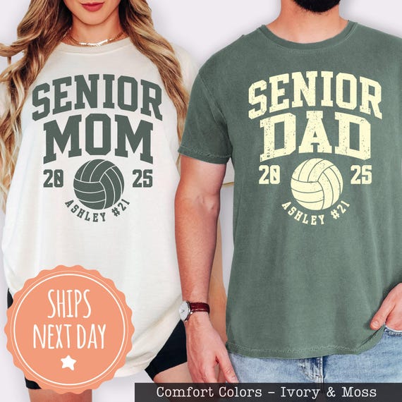 Comfort Colors® Personalized Senior Volleyball Mom Shirt - Senior Volleyball Dad T-shirt - Class of 2025 Tee - Graduation Gift For Parents