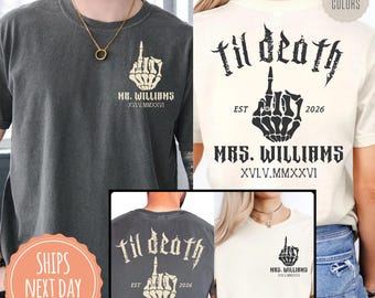 Comfort Colors® Matching Skeleton Bride and Groom Shirts - Custom Mr & Mrs Tshirt - Husband Wife Newlywed Tees - Halloween Wedding Gift