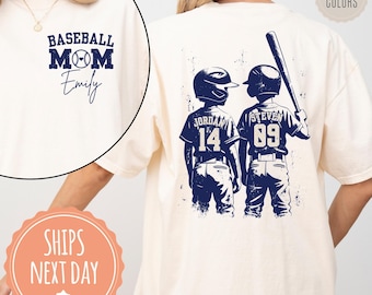 Comfort Colors® Personalized Baseball Mom T-shirt: Baseball Player Tee, Custom Baseball Name and Number, Baseball Mama Game Day Shirt