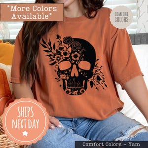 Floral Skeleton Comfort Colors Shirt - Spooky Season Pumpkin Tshirt - Halloween Skull Tee - Cottagecore Halloween Shirt - Fall Gifts For Her