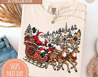 Comfort Colors® Vintage Christmas T-shirt: Retro Santa Sleigh Shirt, Rustic Holiday Tshirt, Cozy Winter Tee, Christmas Gifts