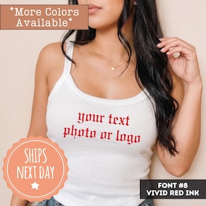 Personalized Tank Top: Custom Photo or Text Spagetti Strap Top, Insert Your Own Design or Logo, Spring Summer Tops, Bachelorette Tank