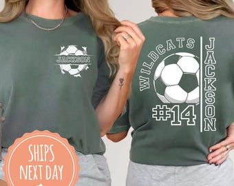 Comfort Colors® Personalized Soccer Mom T-shirt: Team Mascot Shirt, Custom Player Name And Number Tee, Soccer Game Day Gifts