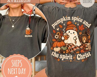 Comfort Colors® Faith Based Pumpkin Spice Coffee T-shirt: Fall Jesus Trick or Treat Shirt, Autumn Apparel, Bible Verse Ghost Tee