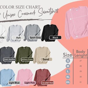 the color chart for a women's crew neck sweatshirt
