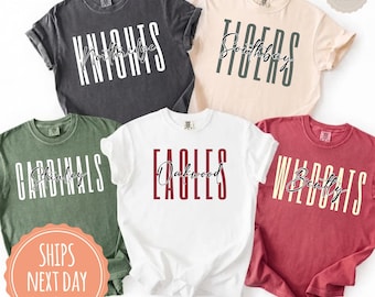 Comfort Colors® Custom School Mascot T-shirt: School Logo Shirt, Team Mascot Shirts, School Name Tees, Personalized School Spirit Gifts