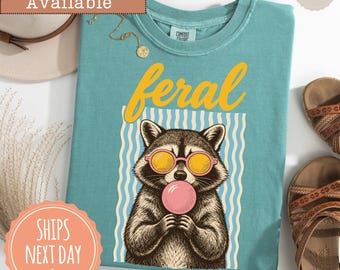 Comfort Colors® Retro Feral Raccoon T-shirt: Trendy Summer Shirt, Girls Raccoon Graphic Tee, Raccoon Lover Gift