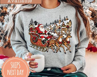 Vintage Christmas Sweatshirt: Retro Santa Sleigh Crewneck, Rustic Holiday Sweater, Cozy Winter Hoodie, Christmas Gifts