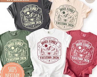 Comfort Colors® Personalized Camping T-shirt: Custom Mountain Family Vacation Tee, Family Trip Shirts