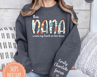 Custom Nana Sweatshirt with Grandkids Name on Sleeve - Grandma Hoodie - Mother&#39;s Day Gift For Mom - Nana Sweater - Christmas Gift For Nana