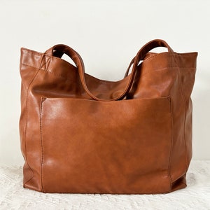 Leather Tote Bag for Women, Vegan Leather Handbag Shoulder Bag, Large Slouchy Bag Laptop Work Bag Daily Weekend Bag, Gift for Girl/Mom/Wife