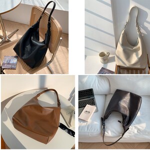 Sac fourre-tout en cuir souple pour femme, sac à bandoulière hobo en cuir végétalien, sac à main souple en cuir, sac cabas en cuir, cadeau d'anniversaire pour fille image 10