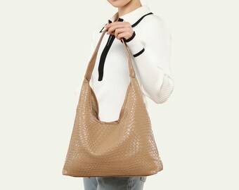 Leather Bag for Women, Leather Tote Bag, Vegan Leather Woven Bag, Shoulder Bag, Leather Handbag, Work Bag, Armpit Bag, Gift for Girl