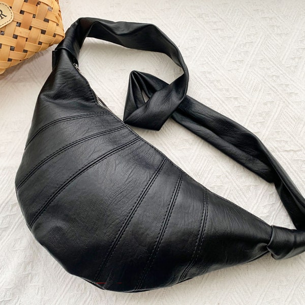 Sac bandoulière en cuir souple pour femme, sac bandoulière en cuir, sac croissants, sac lune, sac banane, sac pochette, cadeau d'anniversaire pour fille/mère/maman