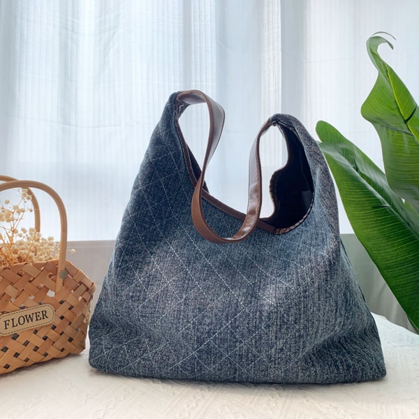 Sac en toile en denim doux pour femme, sac fourre-tout en denim, grand sac à bandoulière en denim, sac à main souple, sac à provisions, sac de week-end quotidien, cadeau pour fille