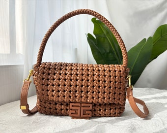 Sac en cuir tissé fait main pour femme, sac à main en cuir souple tissé à la main, sac à bandoulière en cuir, sac à bandoulière, sac de soirée, cadeau pour fille