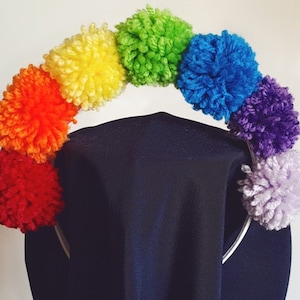 Rainbow pompom headband with or without personalisation