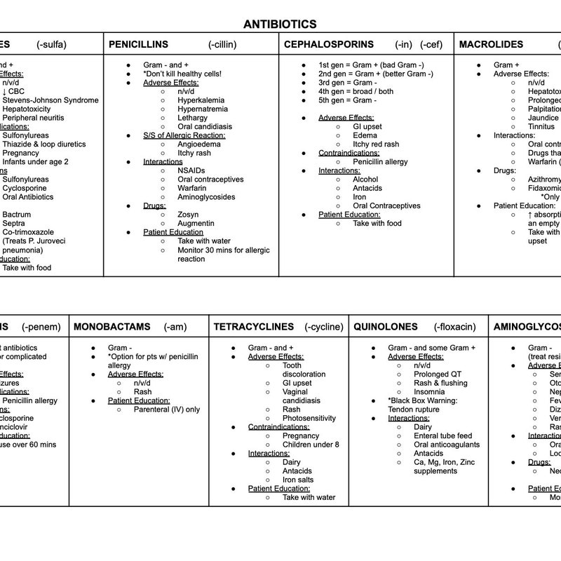 Antibiotic Cheat Sheet - Etsy