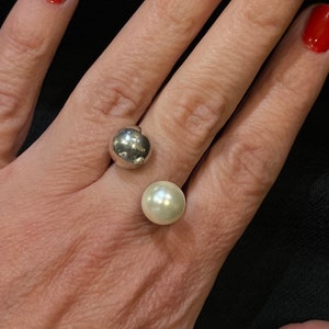 Open Band Ring Open Pearl Ring Modern art Contemporary art Minimal Adjustable Ring Unique Ring Gift for women Silver Rings Minimal Ring 925