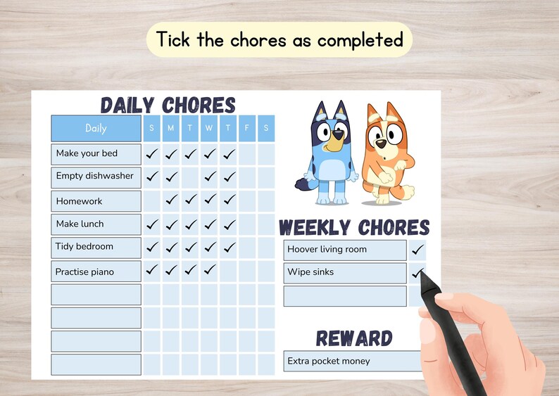 Daily Routine Bluey Editable Buy Editable Chore Chart, Bluey Chart, Kids Responsibility Chart, Daily ...