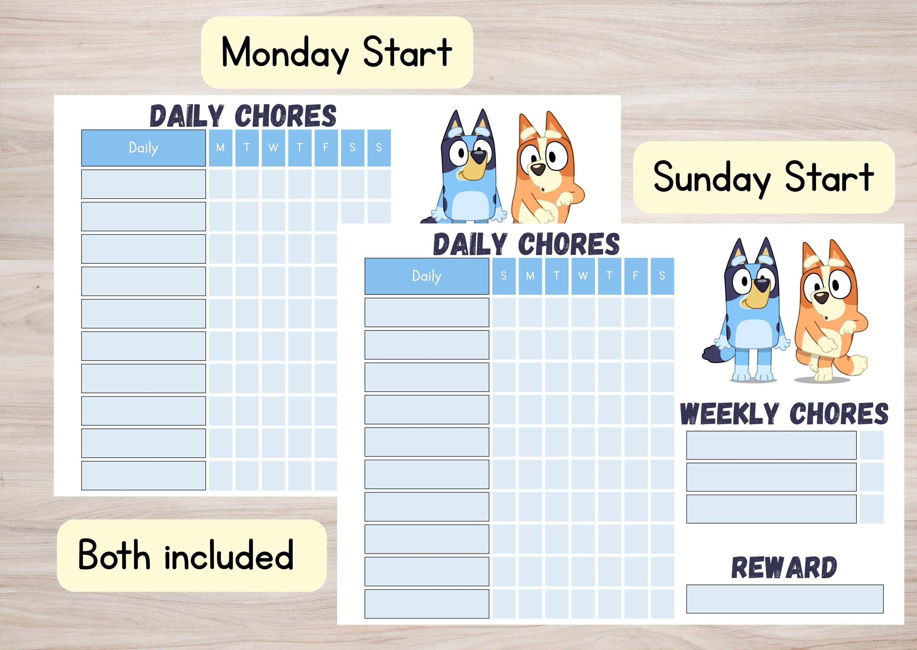 Daily Routine Bluey Editable Editable Chore Chart, Bluey Chart, Kids Responsibility Chart, Daily ...