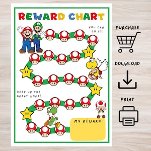 Mario Belohnungstabelle, Job Chart, Verhaltenstabelle, digitaler Download, Sofortdownload, Sticker Chart