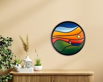 Sunlit Lighthouse Serenity | Handmade | Hand-painted Coastal Wall art