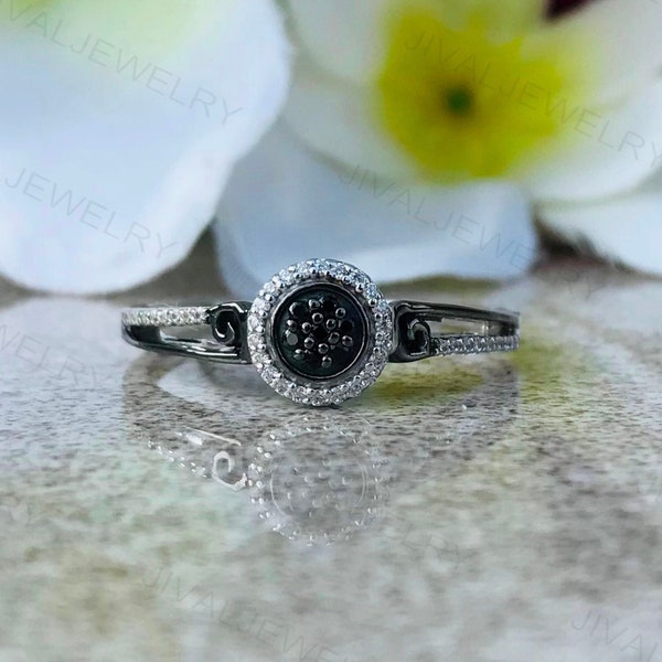 Disney Treasures The Nightmare Before Christmas Ring 1/6Cttw Black & White Round CZ Diamond Two Tone Rhodium Plated 925 Sterling Silver Ring