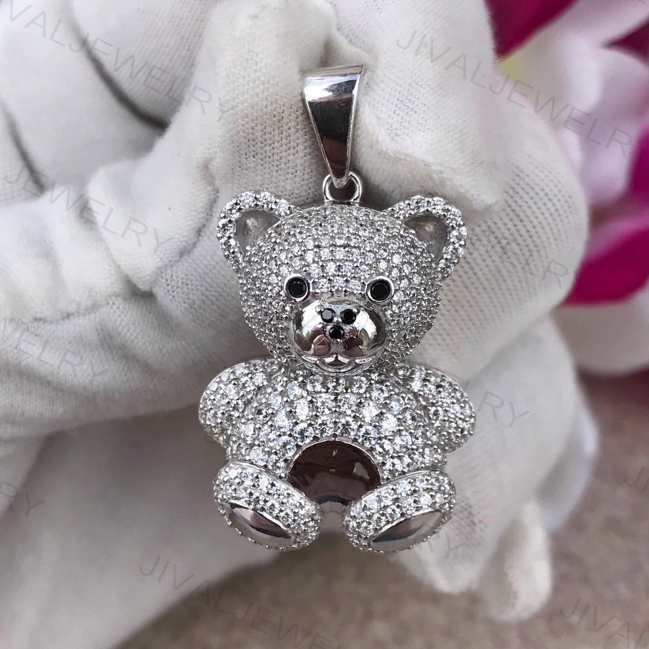 Crown Panda 24 Rope Chain Bear Bling Pendant White Head Gold Finish Hip  Hop Necklace 