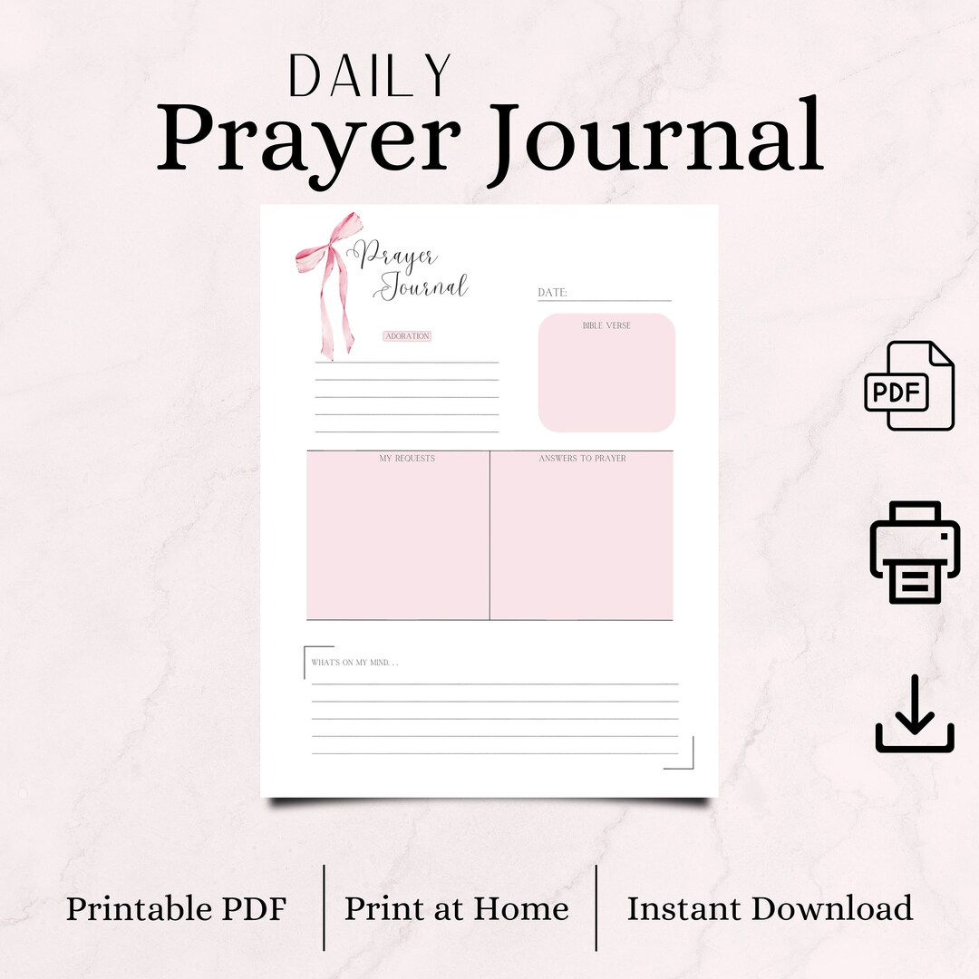 Darling Pink Bow Daily Prayer Journal | Printable | Digital Download ...