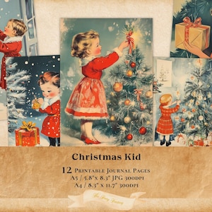 Vintage Antique Christmas Child Kid 12 Journal Pages, Printable Paper, Junk Journal, Ephemera, Scrapbooking, Collage Sheet, jpg clipart jpeg