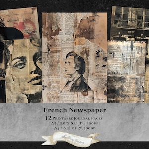 Vintage French Newspaper Ephemera 12 Journal Pages, Printable Paper,Junk Journal, Ephemera, Scrapbooking, Collage Sheet jpg clipart jpeg