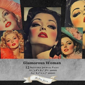 Glamour Chic Woman 12 pages de journal des années 50, papier imprimable, journal indésirable, kit digi, éphémères, scrapbooking, feuille de collage, jpg clipart jpeg