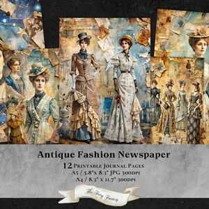 Vintage Victorian Fashion Magazine 12 Journal Pages, Printable Paper, Junk Journal, Ephemera, Scrapbooking, Collage Sheet, jpg clipart jpeg