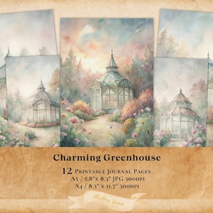 Greenhouse Cottage Paper 12 Páginas de Diário, Papel para Imprimir, Diário de Lixo, Kit Digital, Ephemera, Scrapbooking, Folha de Colagem jpg clipart jpeg