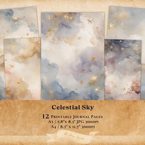 Carte postale nuages ciel céleste 12 pages de journal, papier imprimable, journal indésirable, kit digi, éphémères, scrapbooking, feuille de collage clipart jpg