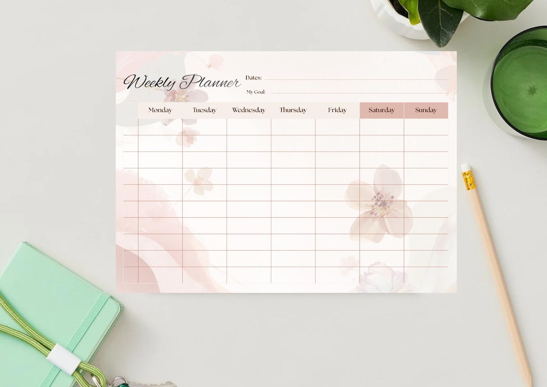 Weekly Planner Printable Landscape, Pastel Floral Feminine Schedule ...